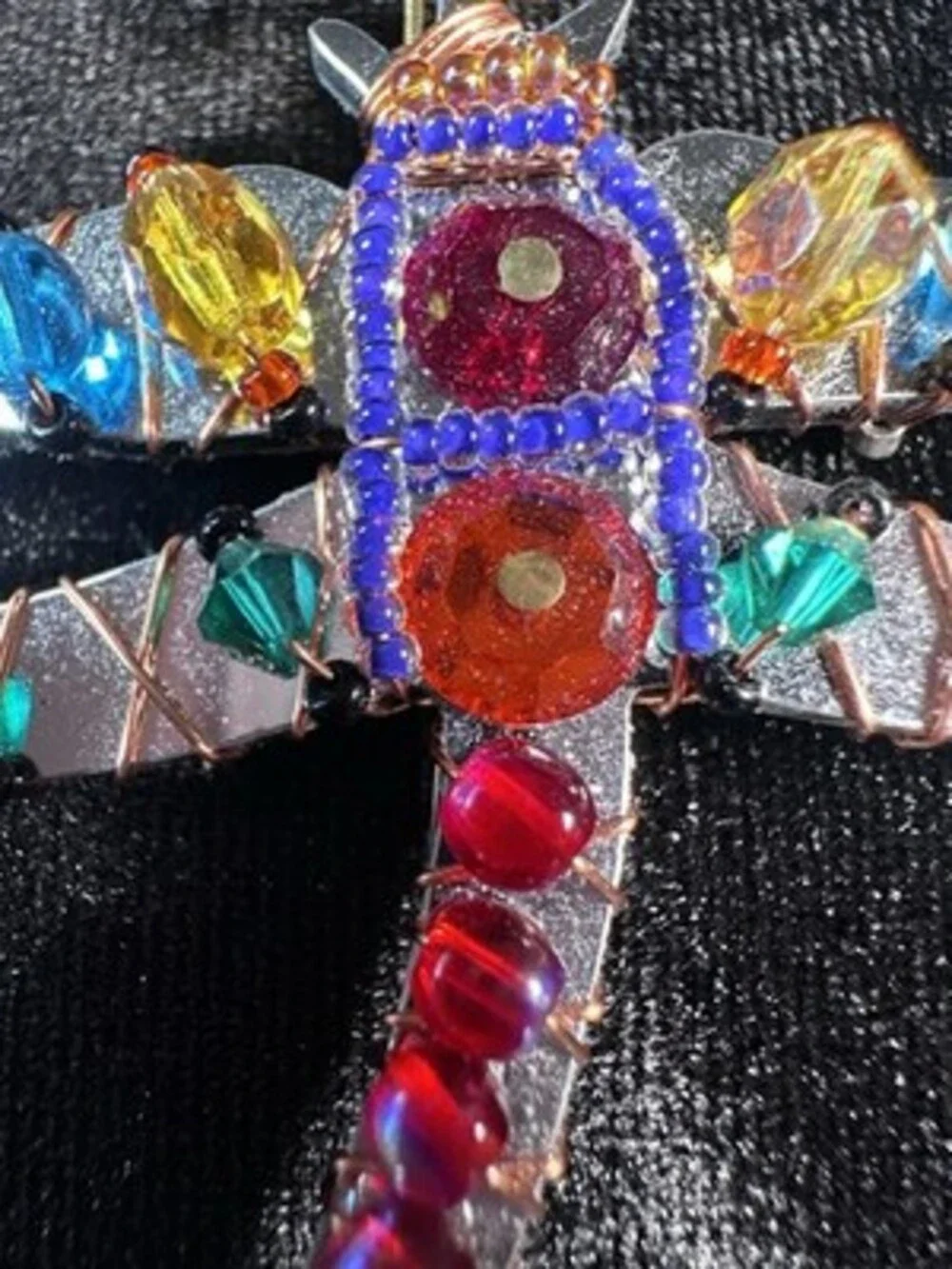 liz tech vintage brooch signed beaded colorful butterfly multicolor rhinestone